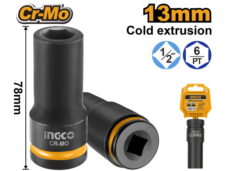 INGCO Hosszú gépi dugókulcs 1/2" 13 mm CrMo termék fő termékképe