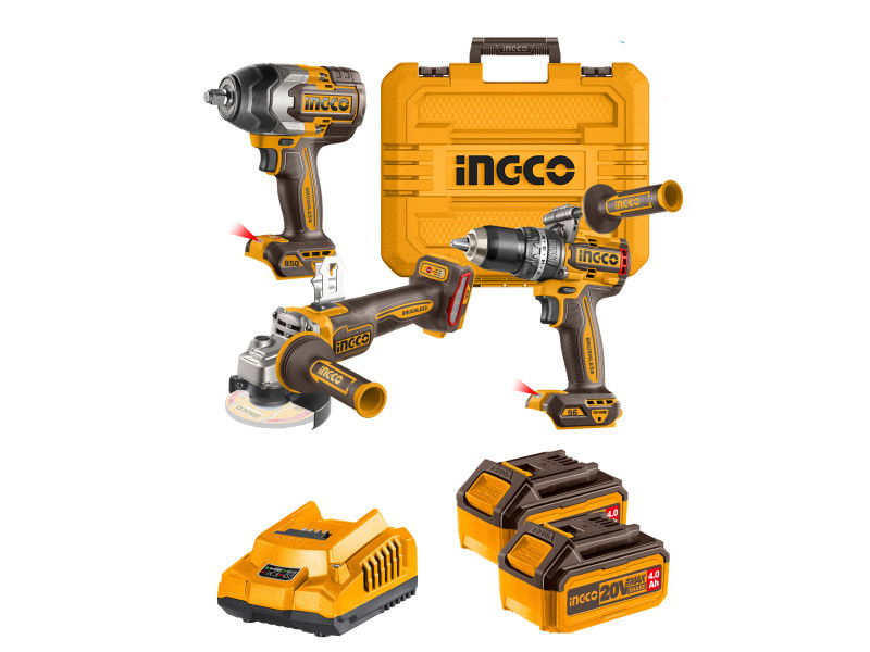 INGCO Akkus erőcsomag 20 V Ütvefúró-csavarozó 96 Nm+Sarokcsiszoló 115 mm+Ütvecsavarozó 850 Nm termék fő termékképe