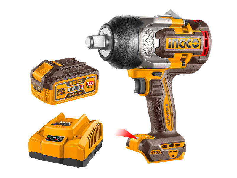 INGCO Akkus ütvecsavarozó 3/4" 1750 Nm szénkefe nélküli 20 V (2 x 8,0 Ah akku + töltő) termék fő termékképe