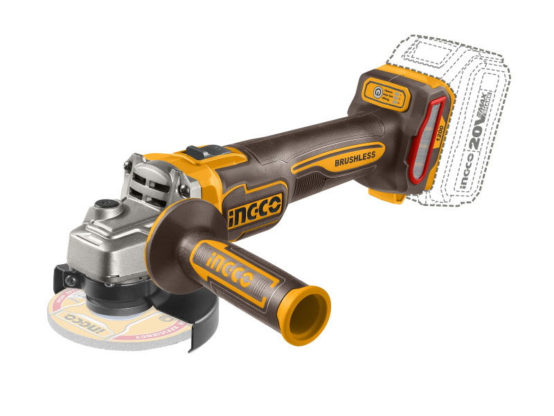 INGCO Akkus sarokcsiszoló 125 mm szénkefe nélküli 20 V (akku és töltő nélkül) termék fő termékképe
