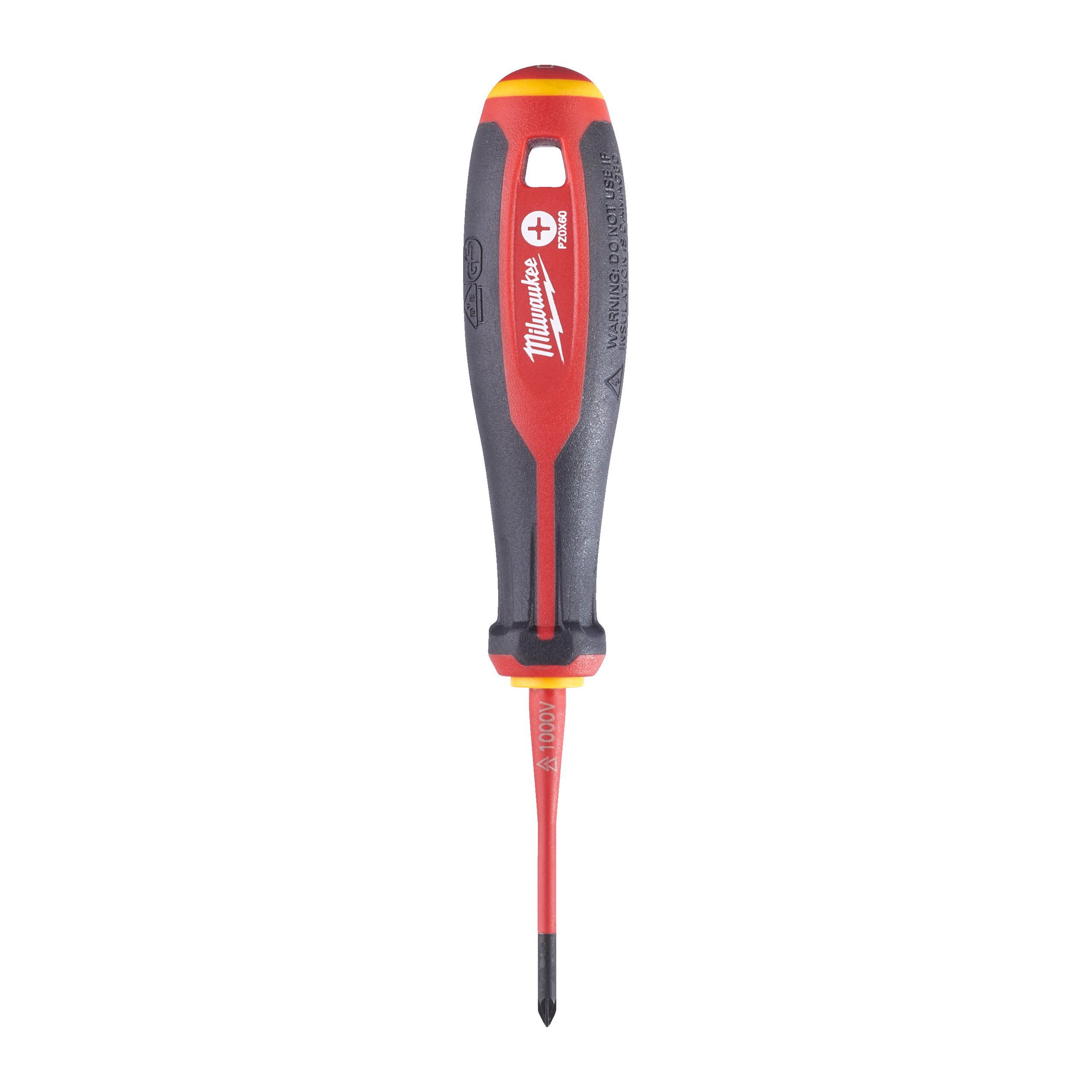 Milwaukee Tri-Lobe VDE szigetelt Pozidriv csavarhúzó 3-oldalú markolattal, PZ0 x 60 mm termék fő termékképe