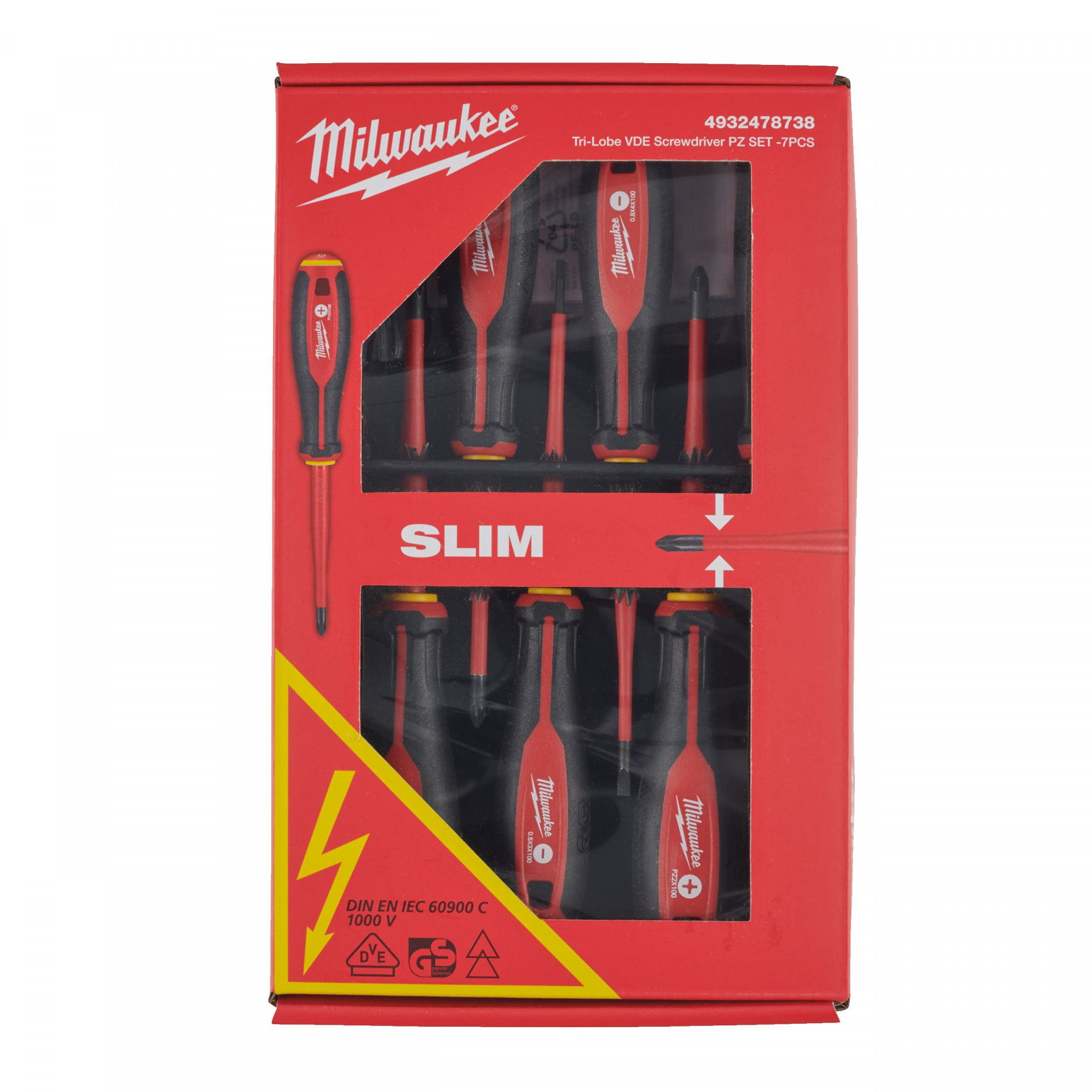 Milwaukee 4932478738 Tri-Lobe VDE szigetelt csavarhúzó készlet 3-oldalú markolattal, 7 darabos termék fő termékképe